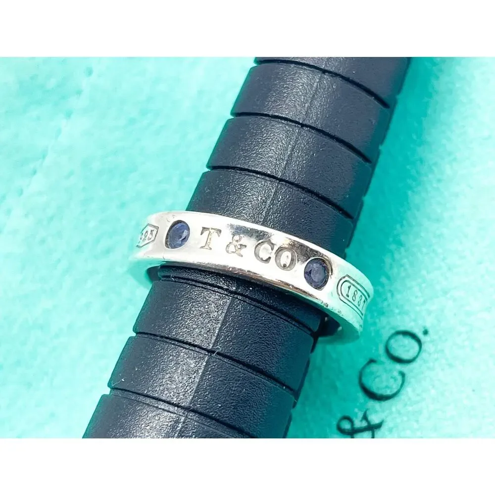 Tiffany & Co. 1837 Montana Sapphire Ring Sterling Silver Size 4 w/ Pouch